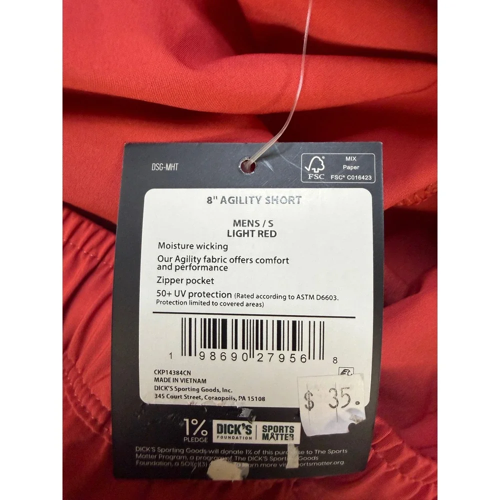 DSG Mens 8 Inch Agility Short Light Red Athletic Fit Moisture Wicking‎ Size S